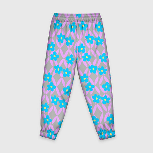 Детские брюки Голубые цветочки на розовом орнаменте / 3D-принт – фото 2