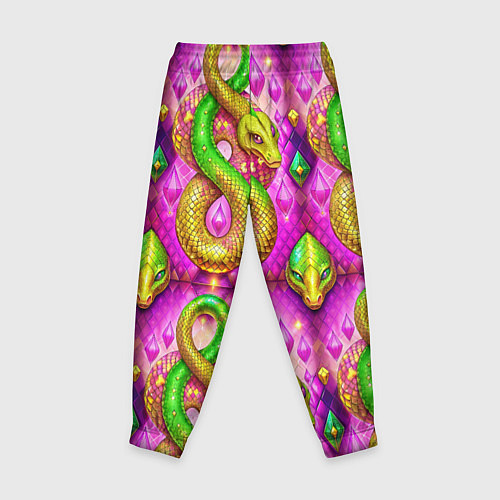 Детские брюки Желто-зеленые змеи паттерн / 3D-принт – фото 2