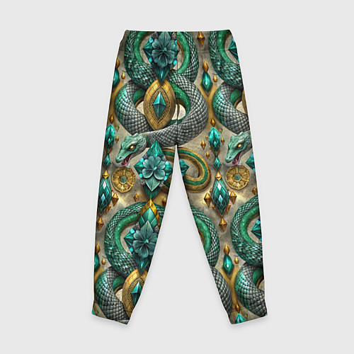 Детские брюки Паттерн зеленые темные змеи / 3D-принт – фото 2