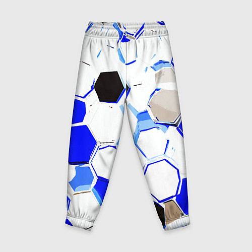 Детские брюки Чёрно-синие шестиугольники на белом фоне / 3D-принт – фото 2