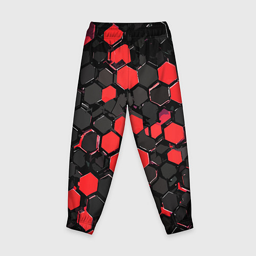 Детские брюки Красно-серые шестиугольники на чёрном фоне / 3D-принт – фото 2