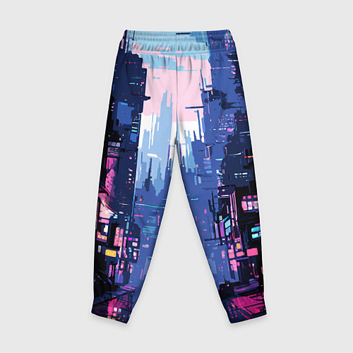 Детские брюки Киберпанк город розовый / 3D-принт – фото 2