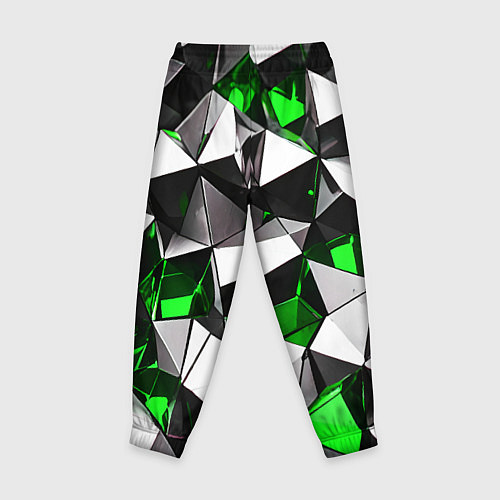Детские брюки Зелёно-белые рельефные треугольники на чёрном фоне / 3D-принт – фото 2