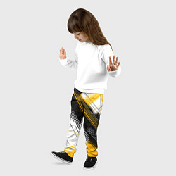 Брюки детские Диагональные жёлто-чёрные линии на белом фоне, цвет: 3D-принт — фото 2