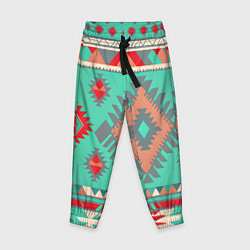 Брюки детские Оранжево бирюзовый геометрический узор в стиле ацт, цвет: 3D-принт