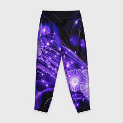 Брюки детские Силуэты цветов на темном фоне - фиолетовое свечени, цвет: 3D-принт