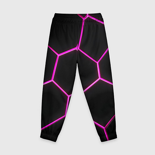 Детские брюки Черные соты с фиолетовым неоном / 3D-принт – фото 2