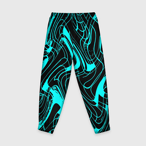Детские брюки Чёрно-голубой абстрактные линии / 3D-принт – фото 2