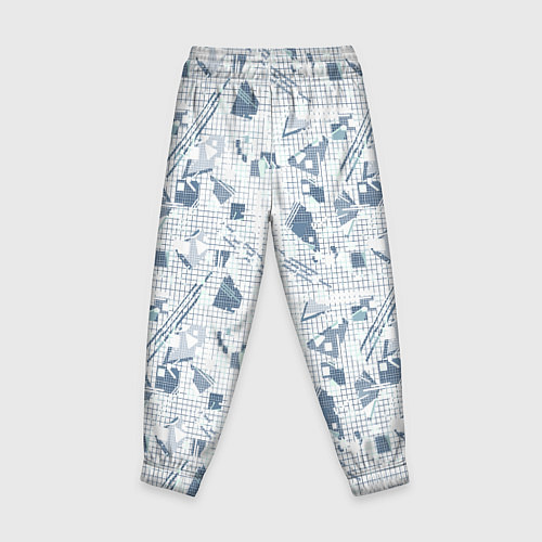 Детские брюки Мемфис синий с серым клетчатый геометрический узор / 3D-принт – фото 2