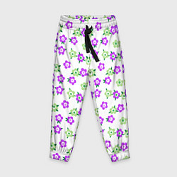 Детские брюки Зеленые фиолетовые цветы на белом фоне