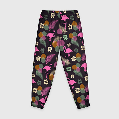 Детские брюки Фламинго и листья на темно-синем / 3D-принт – фото 2