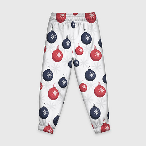 Детские брюки Синие и красные новогодние шары со снежинками / 3D-принт – фото 2