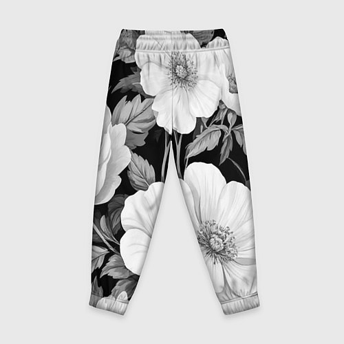 Детские брюки Чёрно-серый цветочный паттерн / 3D-принт – фото 2