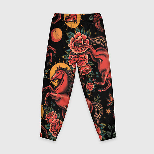 Детские брюки Красная лошадь с розами / 3D-принт – фото 2