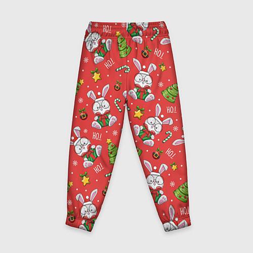 Детские брюки Новогодний паттерн с зайчиком / 3D-принт – фото 2
