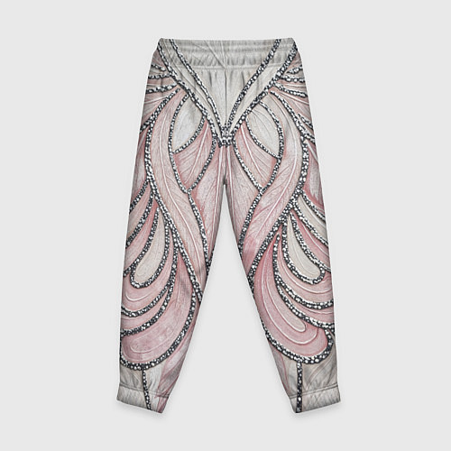 Детские брюки Нежно розовый орнамент из перьев / 3D-принт – фото 2