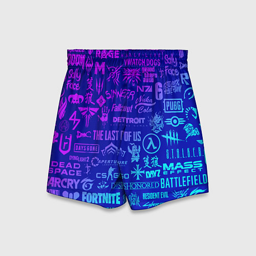 Детские шорты Неоновые геймерские лого / 3D-принт – фото 2