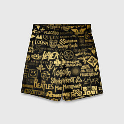 Шорты детские ЛОГОТИПЫ РОК ГРУПП GOLD, цвет: 3D-принт