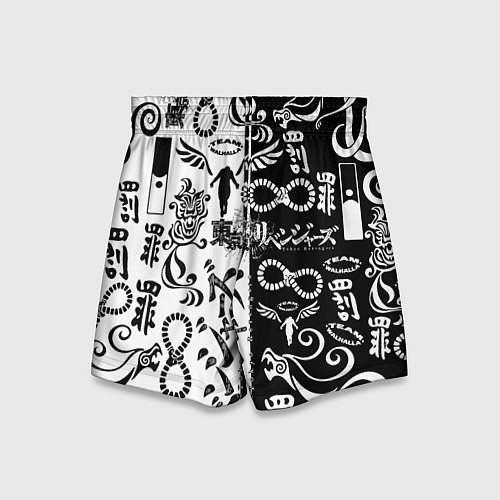 Детские шорты ТОКИЙСКИЕ МСТИТЕЛИ ЛОГОБОМБИНГ ЧБ / 3D-принт – фото 2