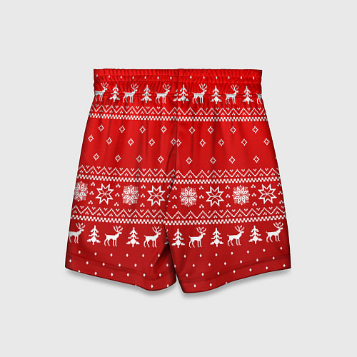 Детские шорты Красный узор с оленями / 3D-принт – фото 2