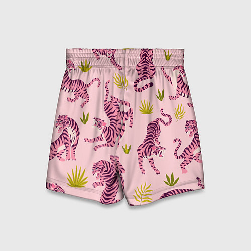 Детские шорты Розовые тигры паттерн / 3D-принт – фото 2