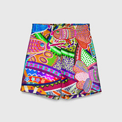 Детские шорты Разноцветные яркие рыбки на абстрактном цветном фо
