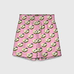 Детские шорты Яблочные дольки на розовом фоне с эффектом 3D