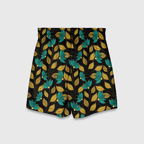 Детские шорты Золотые и зеленые листья / 3D-принт – фото 2