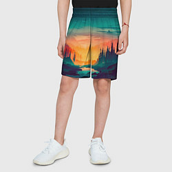 Шорты детские Лес на закате природа, цвет: 3D-принт — фото 2