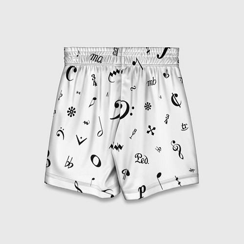 Детские шорты Нотные Знаки Черные на Белом / 3D-принт – фото 2