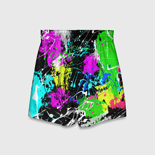 Детские шорты Разноцветные пятна краски на черном фоне / 3D-принт – фото 2