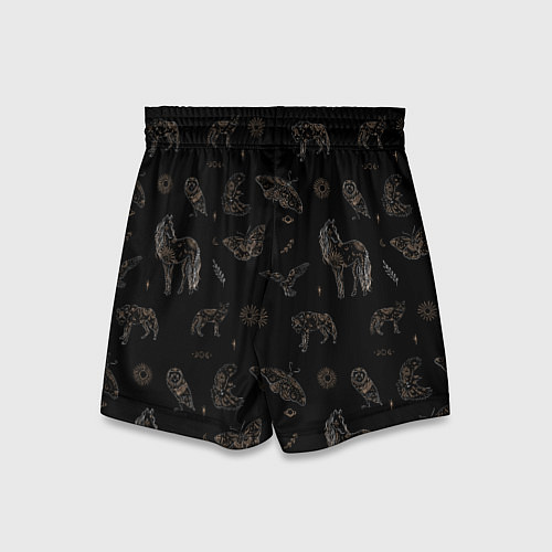 Детские шорты Мистические животные волк птица бабочка лошадь / 3D-принт – фото 2