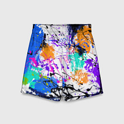 Шорты детские Брызги и мазки разноцветных красок на белом фоне, цвет: 3D-принт