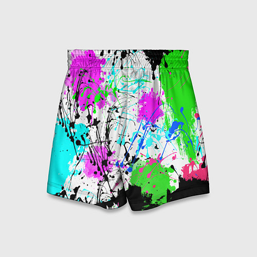 Детские шорты Неоновые разноцветные пятна и брызги красок / 3D-принт – фото 2