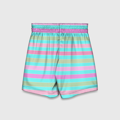 Детские шорты Pink turquoise stripes horizontal Полосатый узор / 3D-принт – фото 2