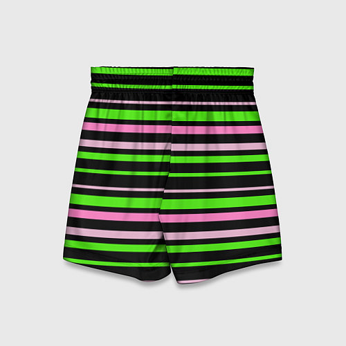 Детские шорты Полосаты узор в зелено-розовых оттенках на черном / 3D-принт – фото 2