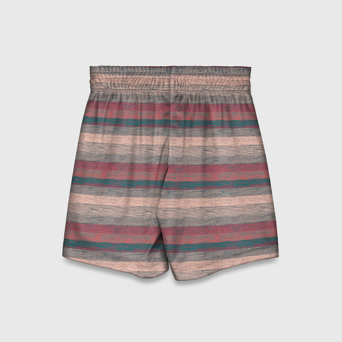 Детские шорты Серые, бежевые, красные полосы с текстурой дерева / 3D-принт – фото 2