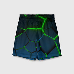 Шорты детские Разлом зеленых неоновых плит - геометрия, цвет: 3D-принт