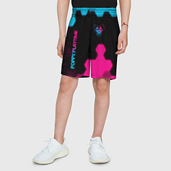 Шорты детские Poppy Playtime - neon gradient: символ и надпись в, цвет: 3D-принт — фото 2