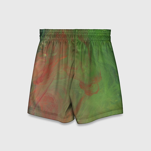 Детские шорты Зелёные и красные волны красок / 3D-принт – фото 2