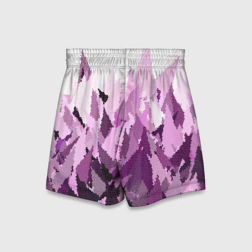 Детские шорты Мозаичный узор в розовых и сиреневых тонах на бело / 3D-принт – фото 2