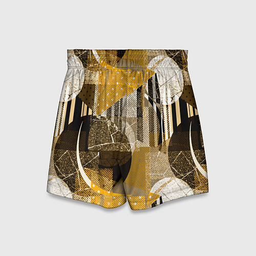 Детские шорты Гранжевая абстракция: Черный, белый, горчичный орн / 3D-принт – фото 2