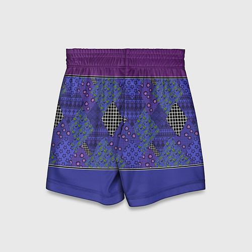 Детские шорты Combined burgundy-blue pattern with patchwork / 3D-принт – фото 2