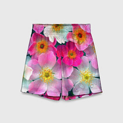 Шорты детские Сказочные разноцветные цветы, цвет: 3D-принт