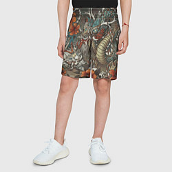 Шорты детские Тигр и дракон мифические, цвет: 3D-принт — фото 2