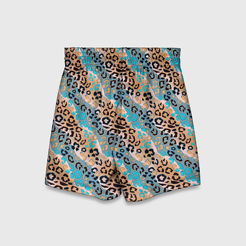 Детские шорты Леопардовый узор на синих, бежевых диагональных по / 3D-принт – фото 2