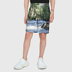 Шорты детские Течёт река в лесу, цвет: 3D-принт — фото 2