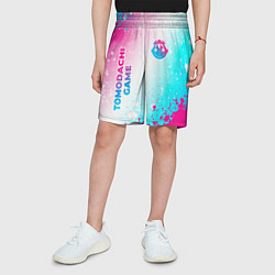 Шорты детские Tomodachi Game neon gradient style: надпись, симво, цвет: 3D-принт — фото 2