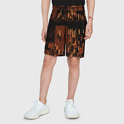 Шорты детские Абстрактное множество оранжевых фигур во тьме, цвет: 3D-принт — фото 2