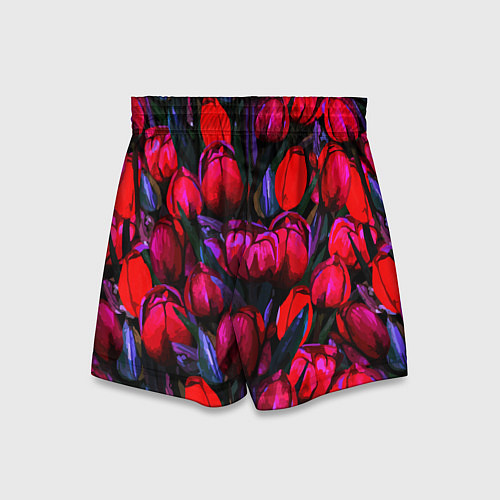 Детские шорты Тюльпаны - поле красных цветов / 3D-принт – фото 2